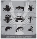 Lobsters vector silhouettes signs set