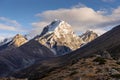 Lobuche east peak in a morning sunrise at Dingboche village, Everest region, Nepal Royalty Free Stock Photo