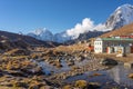Lobuche village in Everest region in a morning, Himalaya mountains range, Nepal Royalty Free Stock Photo