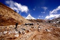 LOBUCHE VILLAGE, KHUMBU NEPAL- Porter and his Caravan of Yaks