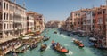 Local activity of people and boats along Canal Grande in Venice, Italy