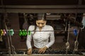 Local Amarapura woman weaving hand-made tradional myanmar fabric at weaving factoryin Mandalay Myanmar Royalty Free Stock Photo