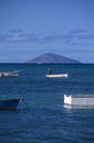 Local boat with fisherman at Mauritius Island