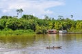 Local boat and a house on the Amazon River, Brazil Royalty Free Stock Photo