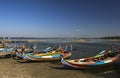 The local boat in Taungthaman Lake near U Bein Bridge in Amarapura, Myanmar (Burma) Royalty Free Stock Photo