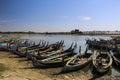 The local boat in Taungthaman Lake near U Bein Bridge in Amarapura, Myanmar (Burma) Royalty Free Stock Photo