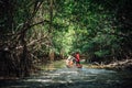 A local boat tour at Taloh Kapor Community, a coastal community with fertile mangrove forests in Pattani, Thailand Royalty Free Stock Photo