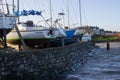 Local boat and trailer park being battered by a winter storm on the Irish Sea