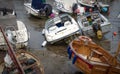 Local boats on the sandy intertidal zone at low tide Royalty Free Stock Photo