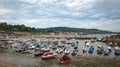 Local boats on the sandy intertidal zone at low tide Royalty Free Stock Photo