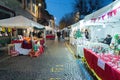 Local Christmas market at dusk. Gavirate town, italy Royalty Free Stock Photo