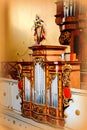Organ. Inside the medieval fortified saxon church in the village Cristian, Sibiu county, Transylvania, Romania Royalty Free Stock Photo