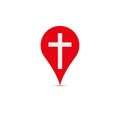 Local church near you. Red location map pin. Flat isolated Christian illustration