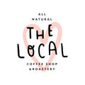 The local coffee shop logo, handwritten lettering, modern simple logotype with heart shaped stamp illustration as