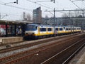 Local commuter train named sprinter at the railroad station of Gouda in the Netherlands.