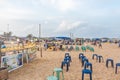 Local enterpreneurs selling eatables at marina beach and arranged seats for their customers