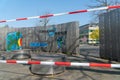 Local European School Europaschule closed due to global corona virus, COVID-19 pandemic. Education institution closure, barrier.
