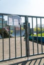 Local European School Europaschule with skate park closed due to global corona virus, COVID-19 pandemic. Education institution