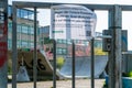 Local European School Europaschule with skate park closed due to global corona virus, COVID-19 pandemic. Education institution