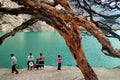 Local family and ancient trees at Llanganuco Lake, Peru