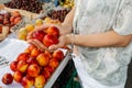 Local farmers market fresh peaches and nectarines. Healthy food. Royalty Free Stock Photo