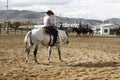 Local farmers riding their quaterhorses, competing at a cutting horse, futurity