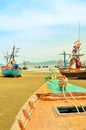 LOCAL FISHERMAN BOATS FLOATING AT BAY WAITING TO HUNT FISH AND SQUID AT NIGHT Royalty Free Stock Photo