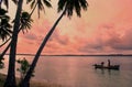 Local fishermen in a boat, Ofu island, Tonga Royalty Free Stock Photo