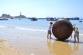 Local fishermen are preparing their basket boat for a new working day in the Lagi beach Royalty Free Stock Photo