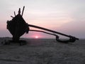 Local fishing boat, at sunset. south goa, india. Royalty Free Stock Photo