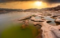 A local fishing boat is waiting for the water upstream of the Mekong River Royalty Free Stock Photo