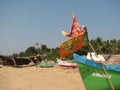 Fishing boats lined along the shore. India, Karnataka Royalty Free Stock Photo