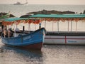 Fishing boats lined along the shore. India, Karnataka