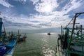 Local fishing boats moored along the coast in Chonburi Province