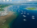 Local village and boats in ocean on Sumbawa island. Aerial view Royalty Free Stock Photo