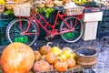 Local Fruit market with old bike and pumpkins in Campo di fiori Royalty Free Stock Photo