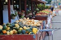 Local fruit shop, dealer in Princeton, British Columbia. Nice decoration with pumpkin, groud, fruits