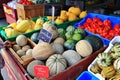 Local fruit shop, dealer in Princeton, British Columbia. Nice decoration with pumpkin, groud, fruits Royalty Free Stock Photo