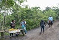 GUATEMALA - NOVEMBER 10, 2017: Local Fruit Store on the way to Pacaya Volcano in Guatemala. Horse service in Background. Royalty Free Stock Photo