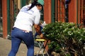 Local government workers distribute relief goods during the Covid 19 virus outbreak