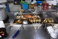 Local hawker stall traditional korean gourmet on street food bazaar market oden teokbokki and Eomuk with taraba king crab for