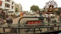 View through windshield of moving auto rickshaw street of Rishikesh