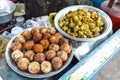 Local Indian food, Indian doughnuts and Rajasthan vegatarian dish on a market in Jodhpur, Rajasthan, India Royalty Free Stock Photo