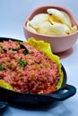Local Indonesian style red fried rice with a very tasty taste