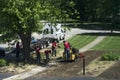 Local landscaping company reseeding residential lawn