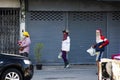 Local life lifestyle of thai people of men and women workers walking go to working at workplace in morning time at Bangbuathong