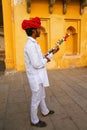 Local man playing ravanahatha in Jaleb Chowk, Amber Fort, Rajasthan, India