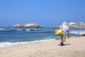 Local man selling ice cream at Punta Hermosa beach in Peru