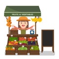 Local market farmer selling vegetables produce. Royalty Free Stock Photo