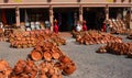 Local market in Marrakesh Morocco selling tagine (local African cookware) during spring